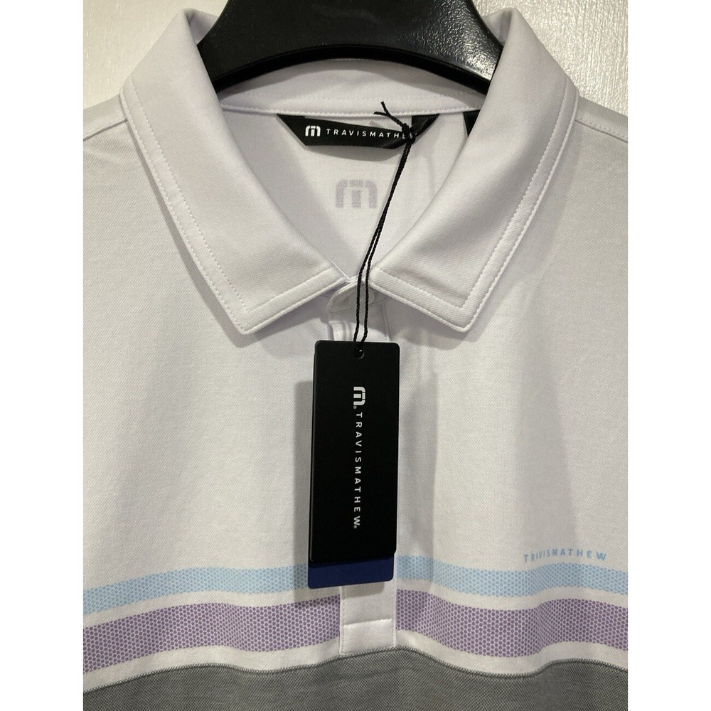 Men's Travis Mathew First Timer Golf Polo Shirt 1MAA397 2XL White Gray NEW - Picture 2 of 9